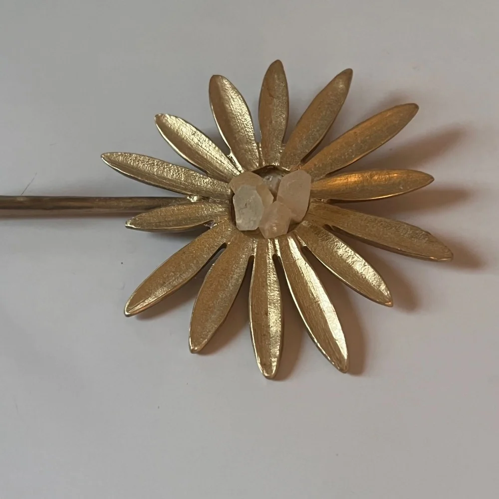 Anthropologie Brass Color Bathroom Hardware - Flower Shape with Pink Quartz